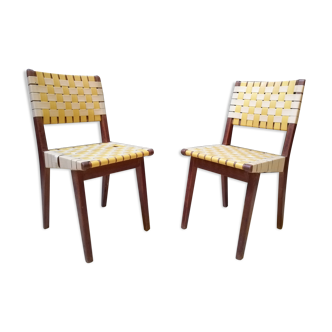 Paire de chaises vintage années 70 jaunes et blanches