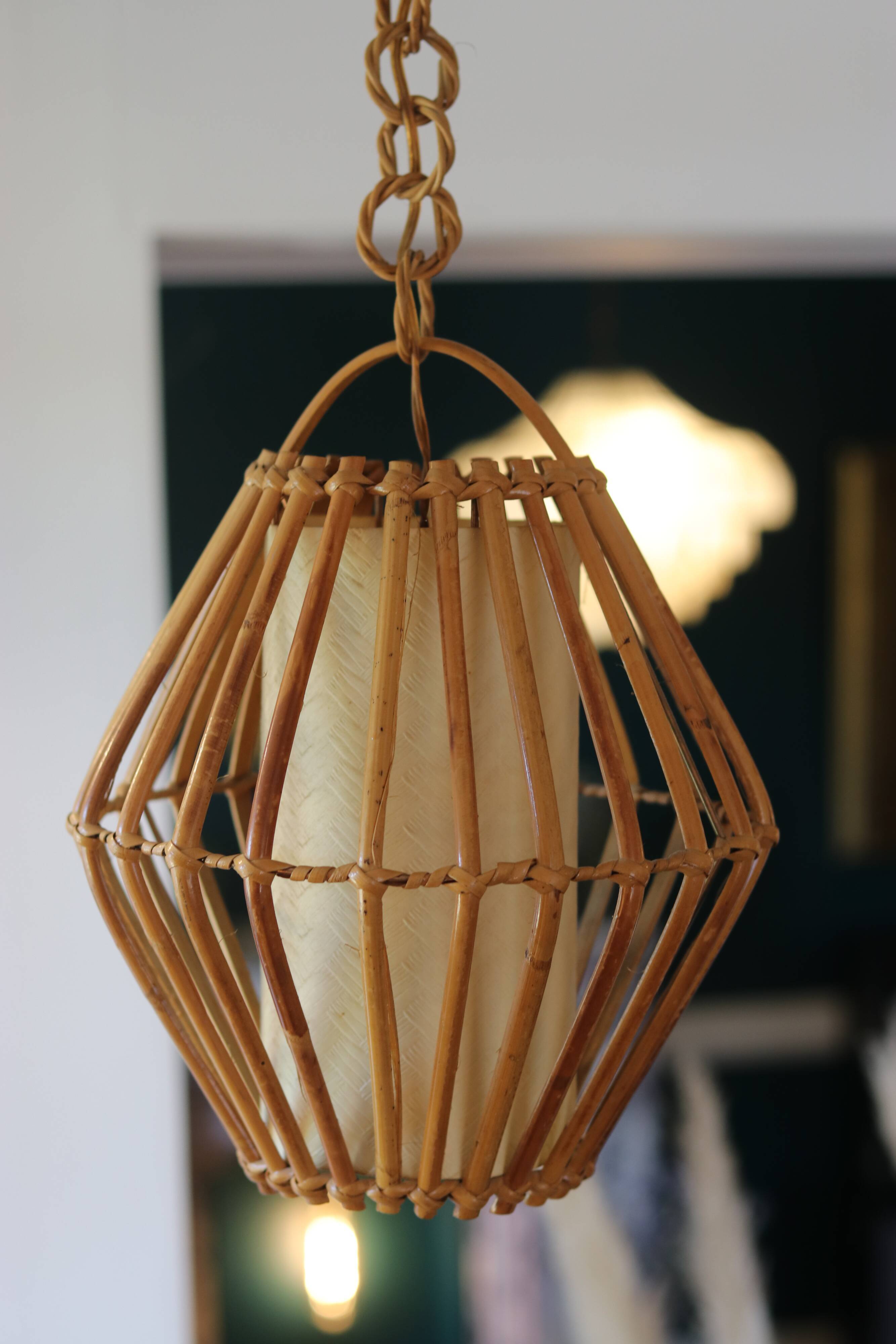 Vintage rattan pendant light, 1960s
