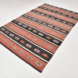 Light Red & Dark Brown Striped Kilim Rug, 168x264Cm