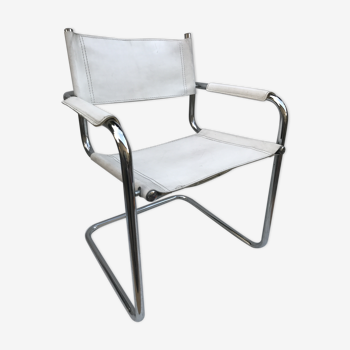 Fauteuil en métal chromé et cuir blanc par Matteo Grassi des années 70