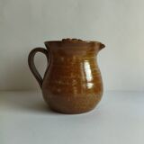 Enameled stoneware pitcher with ice cube tray - vintage