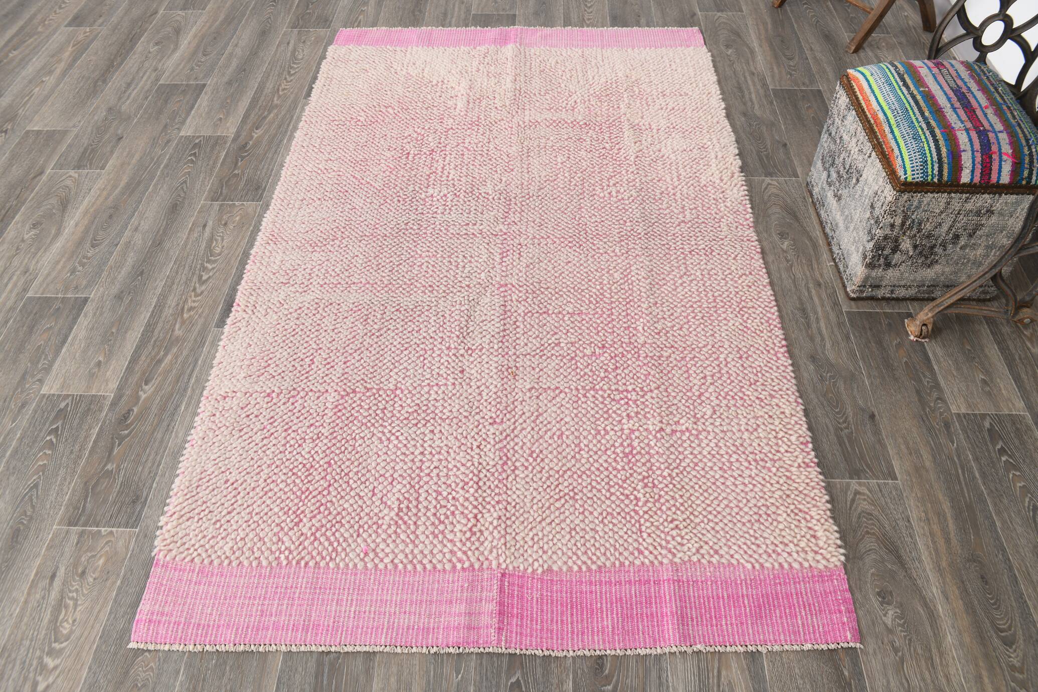 4x7 Shades Of Pink & Beige Handmade Wool Vintage Rug, 129x220Cm SK 34944