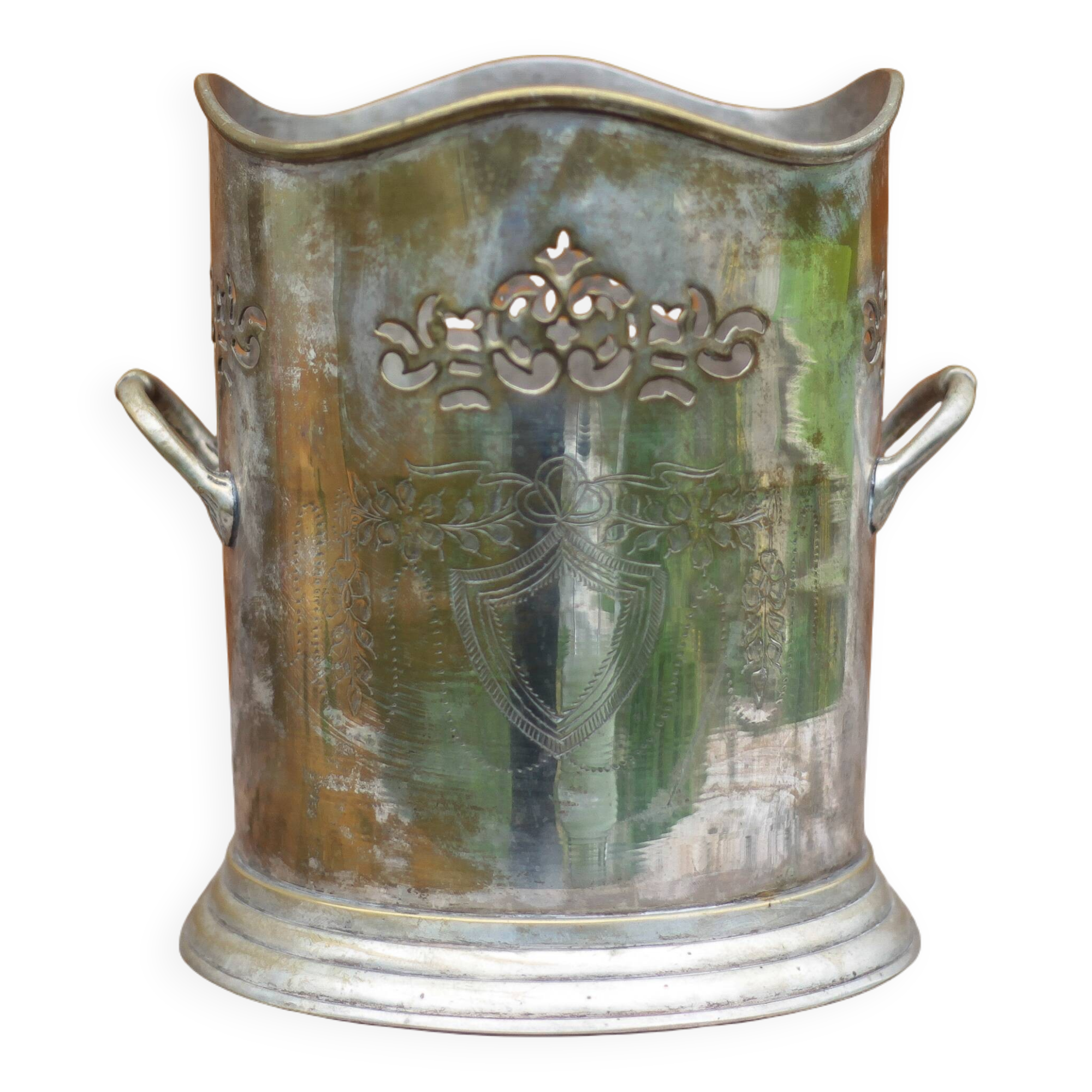 Vintage champagne bucket, silver metal champagne bucket, tableware