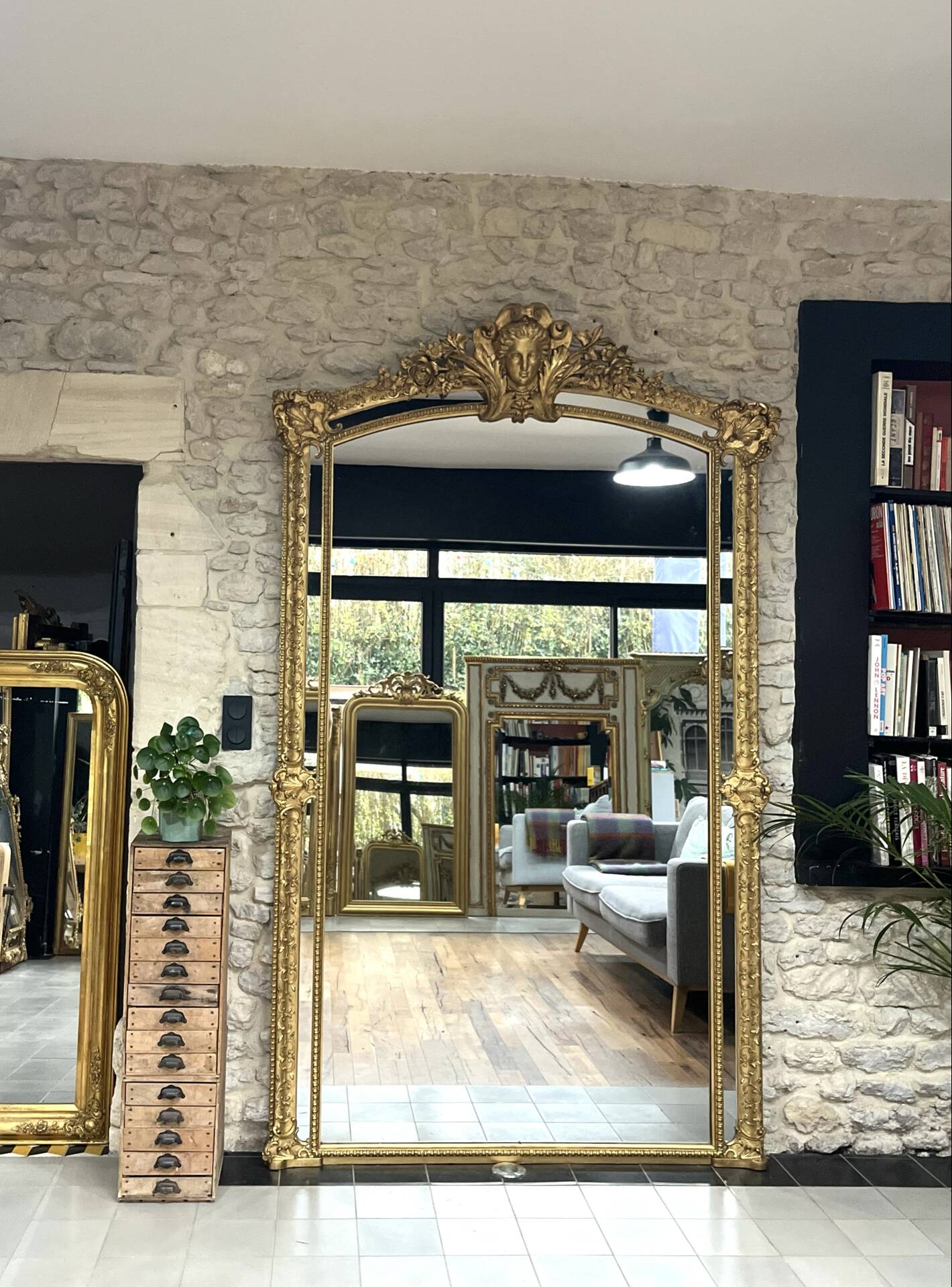 Mirror 244.5/142.5cm Louis XIV with mercury glass, gold leaf.