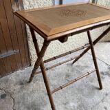 Bamboo and woven straw style wooden table