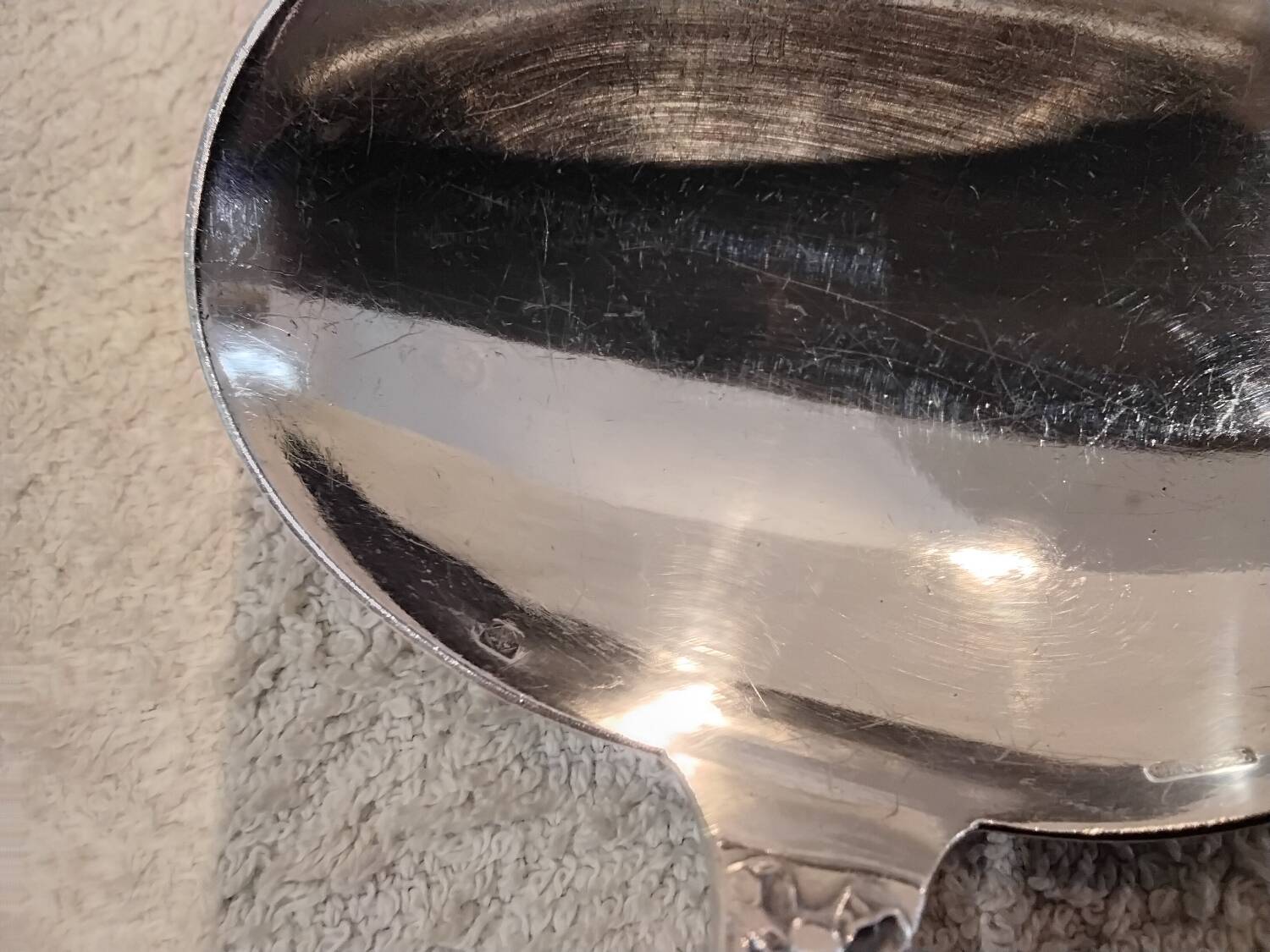 Silver-plated sauce spoon by Christofle silversmiths, Louis XVI ribbons