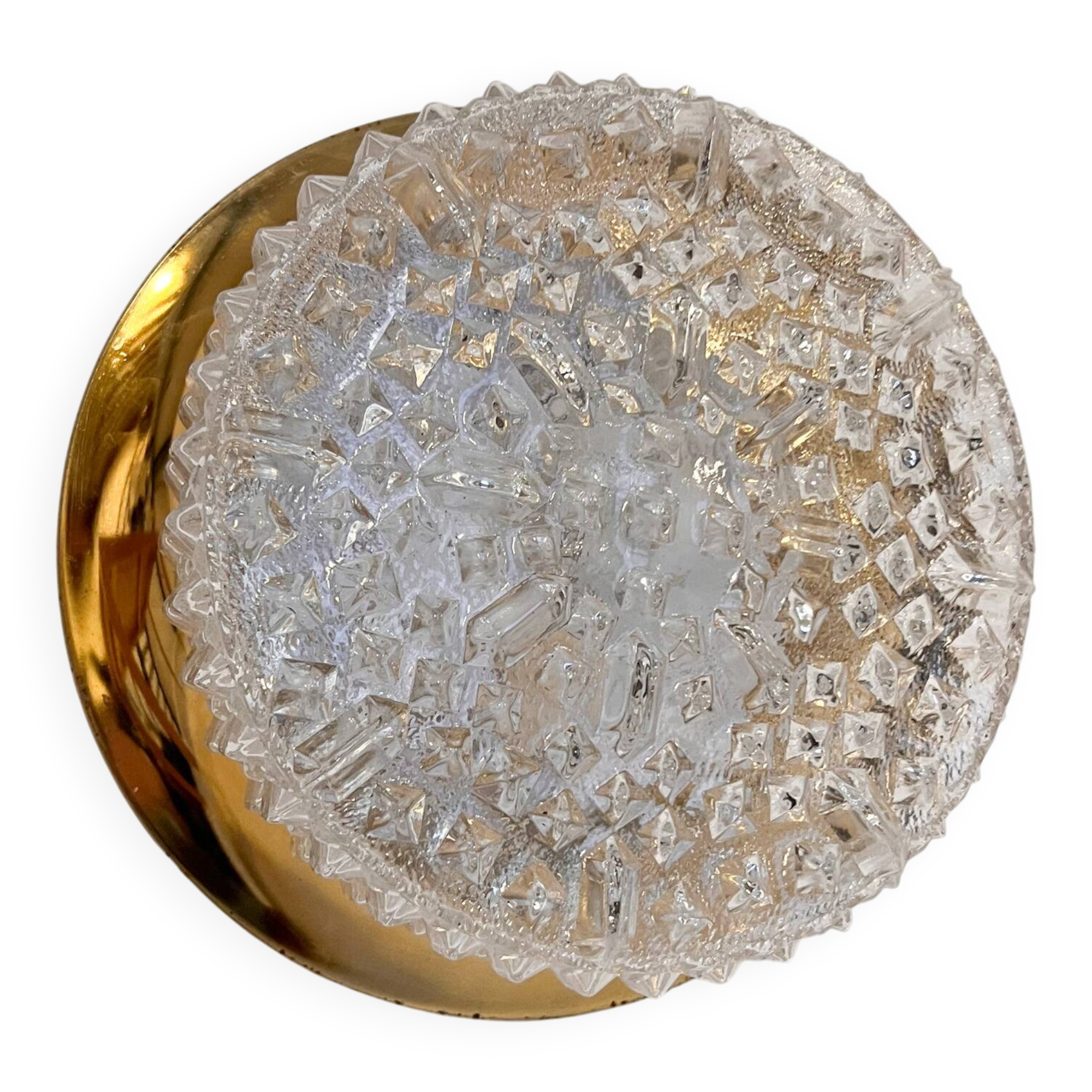 Gold colored glass ceiling or wall lamp in Hollywood style, 1970s