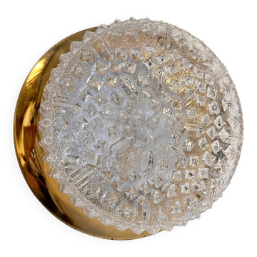 Gold colored glass ceiling or wall lamp in Hollywood style, 1970s