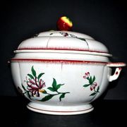 Antique hand-painted earthenware tureen from Vieux Strasbourg Sarreguemines