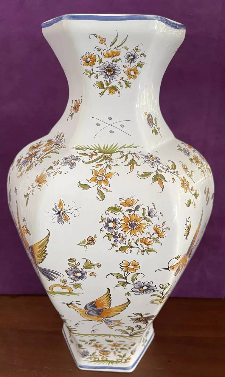 Moustiers earthenware vase, 40 cm