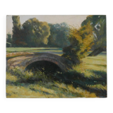 Old brick bridge in Normandy - Signed oil painting