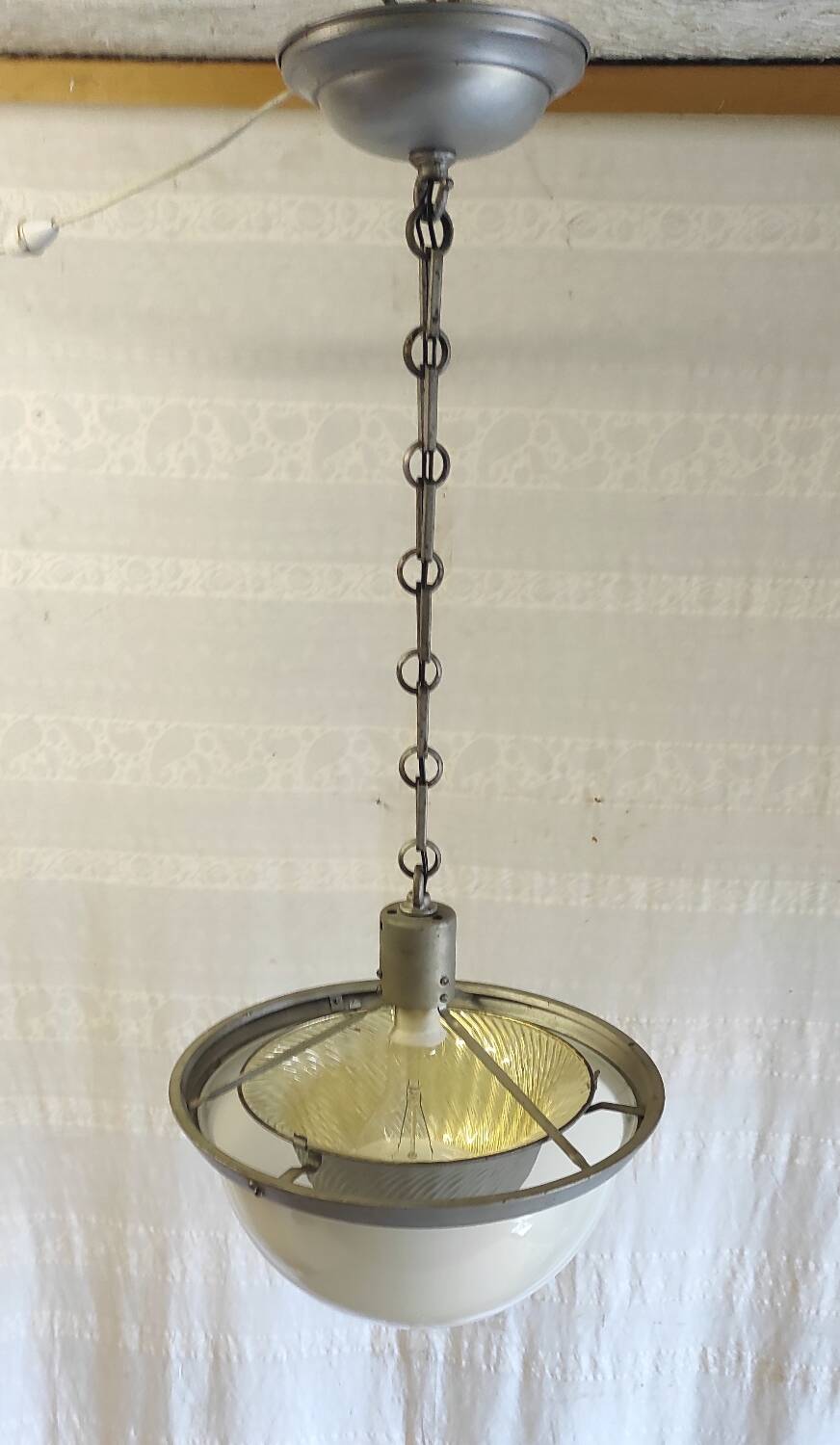 Art deco pendant light in metal, opaline and mercury glass by curtis lighting - 1920s/30s