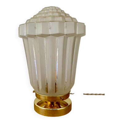 Lampe à poser globe vintage art déco en verre dépoli