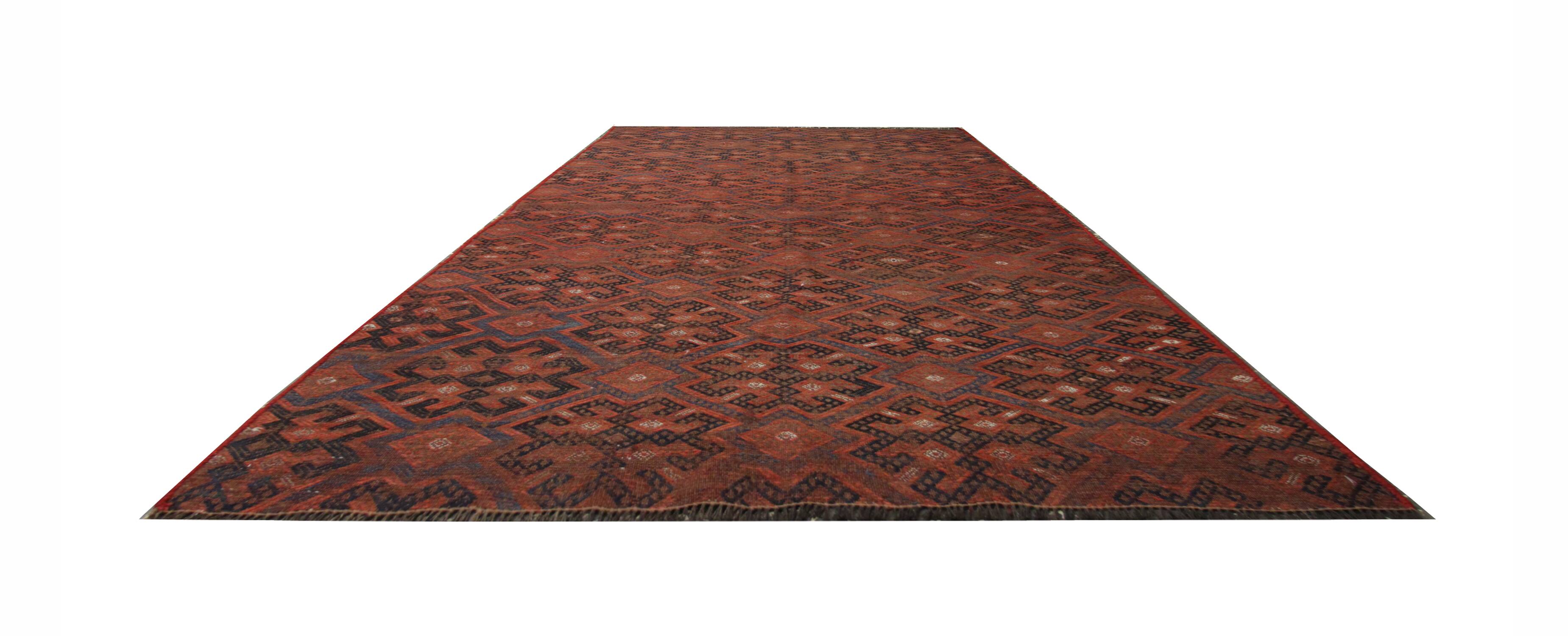 Antique Sumakh Kilim Rug, 1920s Tribal Wool Flatweave Carpet 178 x 118 cm