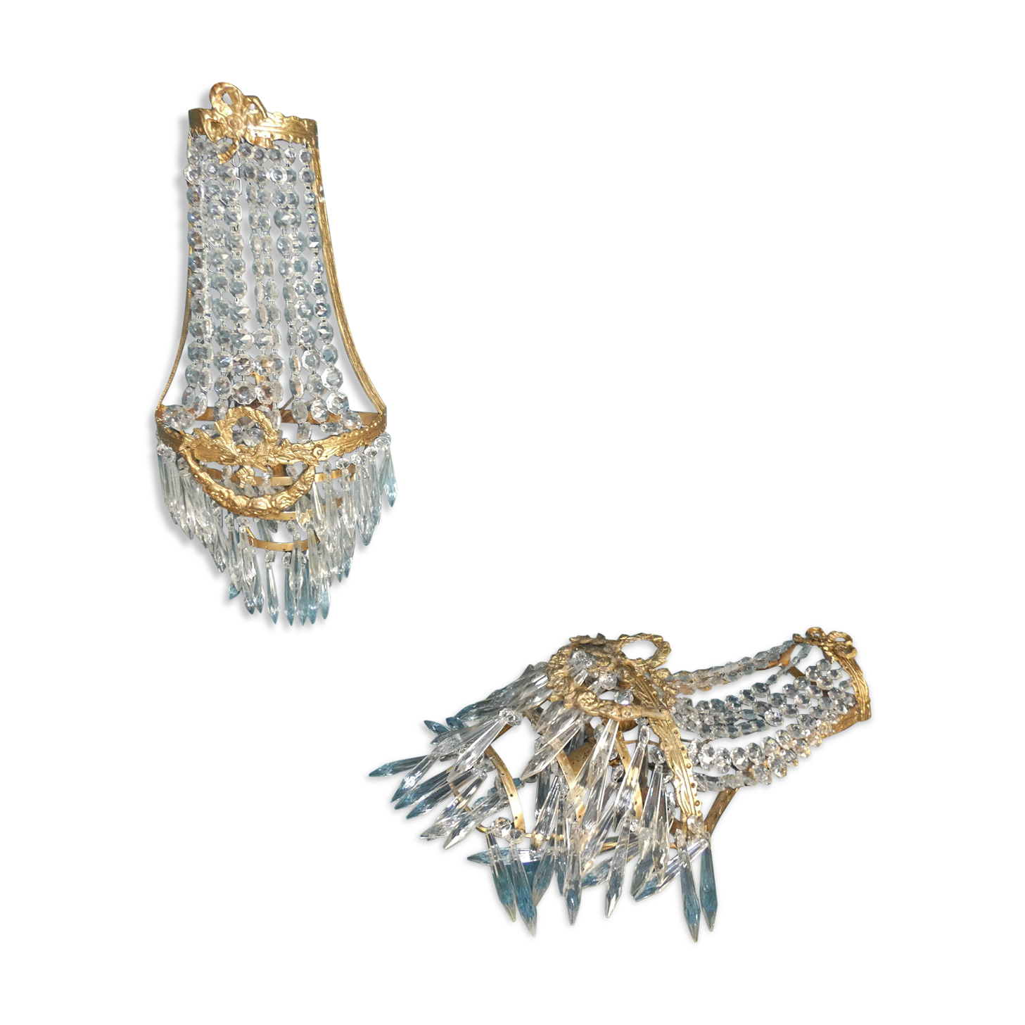 Pair Sconces Hot Air Balloon Bronze Crystal Style Louis XVI 55 cms