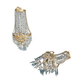 Pair Sconces Hot Air Balloon Bronze Crystal Style Louis XVI 55 cms