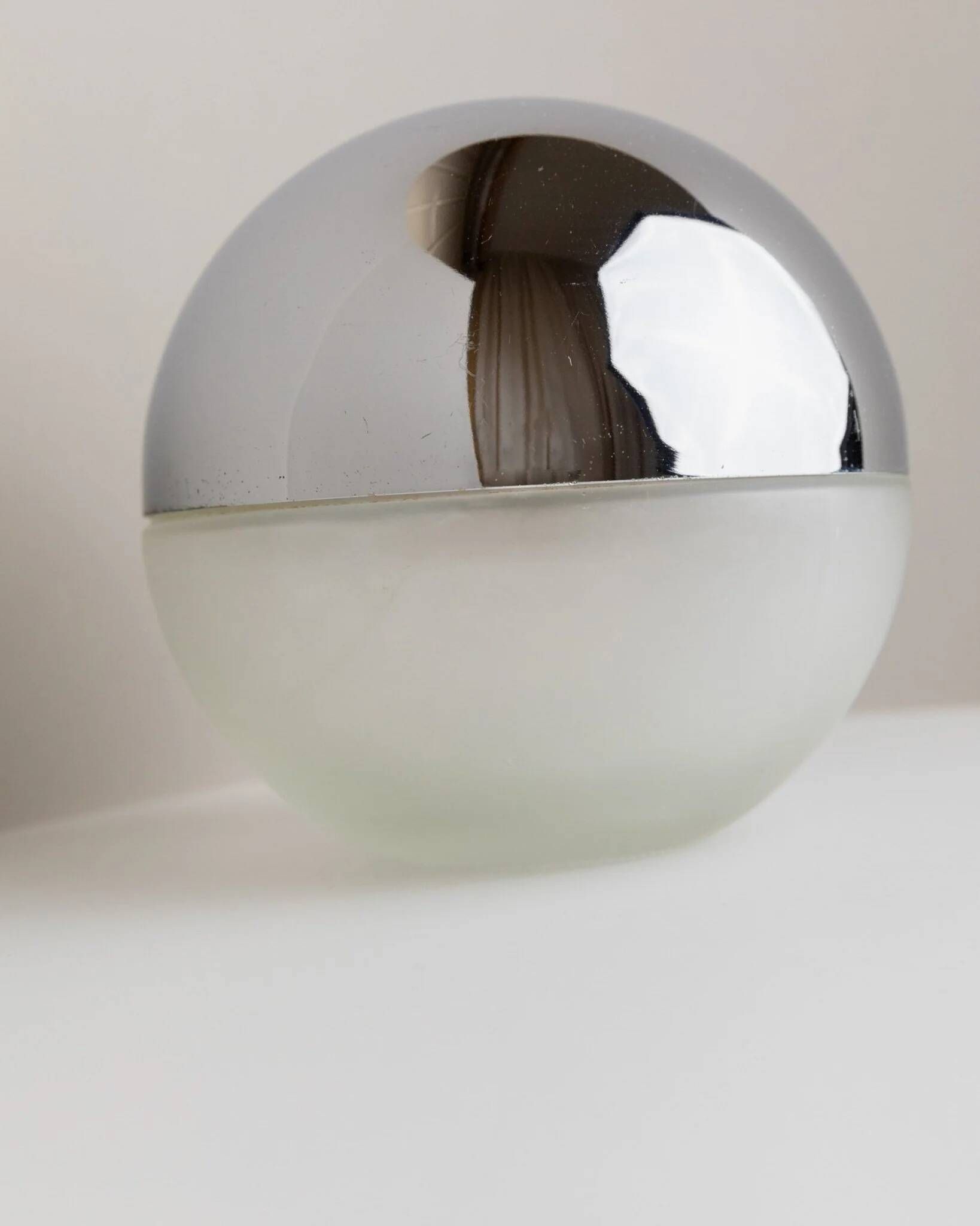 Silver chrome and frosted glass Space-Age liqueur bottle, 1980s Italy, decorative decanter