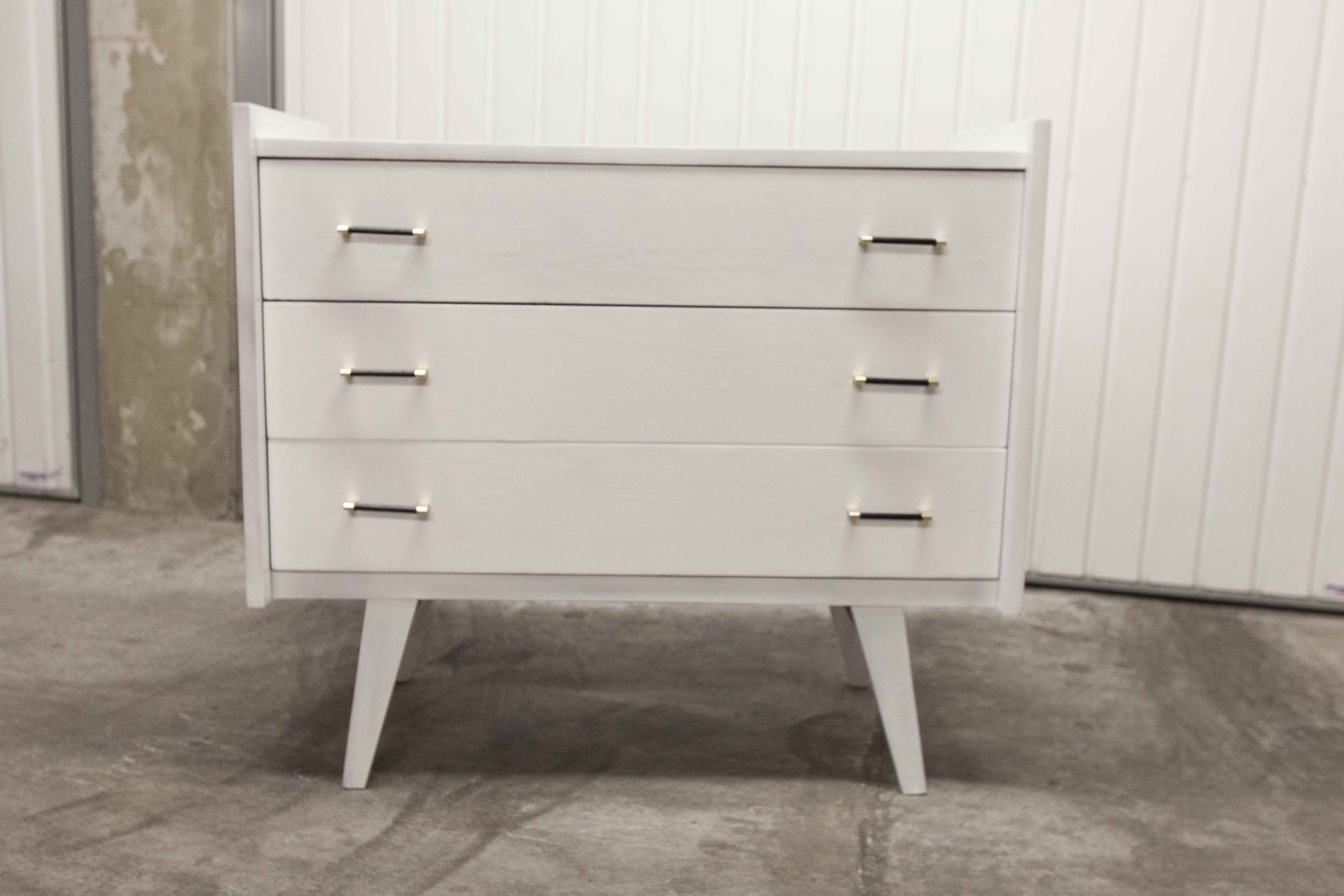 Scandinavian dresser 1960 3 drawers madeover brass bakelite