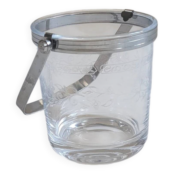 Seau à glace en verre transparent avec un motif floral gravé