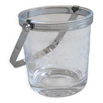 Seau à glace en verre transparent avec un motif floral gravé