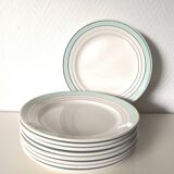 set of 8 Lunéville dessert plates, Regency model, green, white and gold