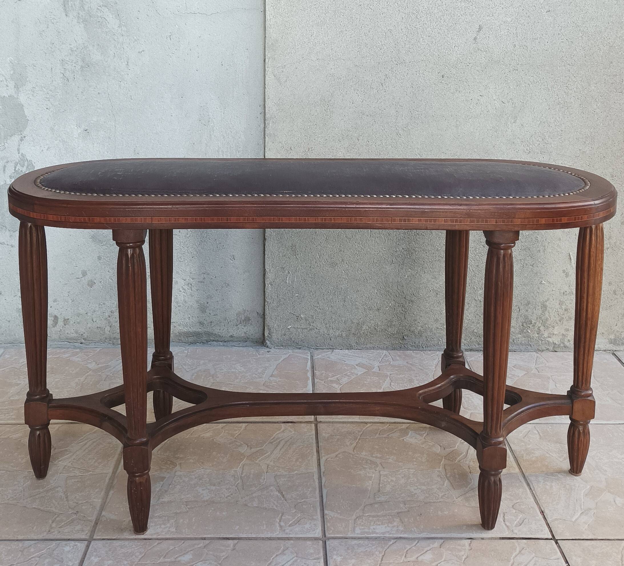 Art Deco stool bench in inlaid walnut