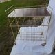 Formica service with vintage vinyl storage on wheels