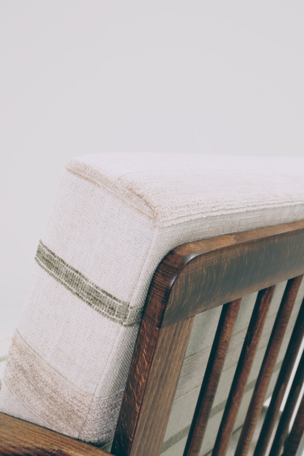 Scandinavian armchair natural linen beige striped fabric 1965