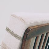 Scandinavian armchair natural linen beige striped fabric 1965