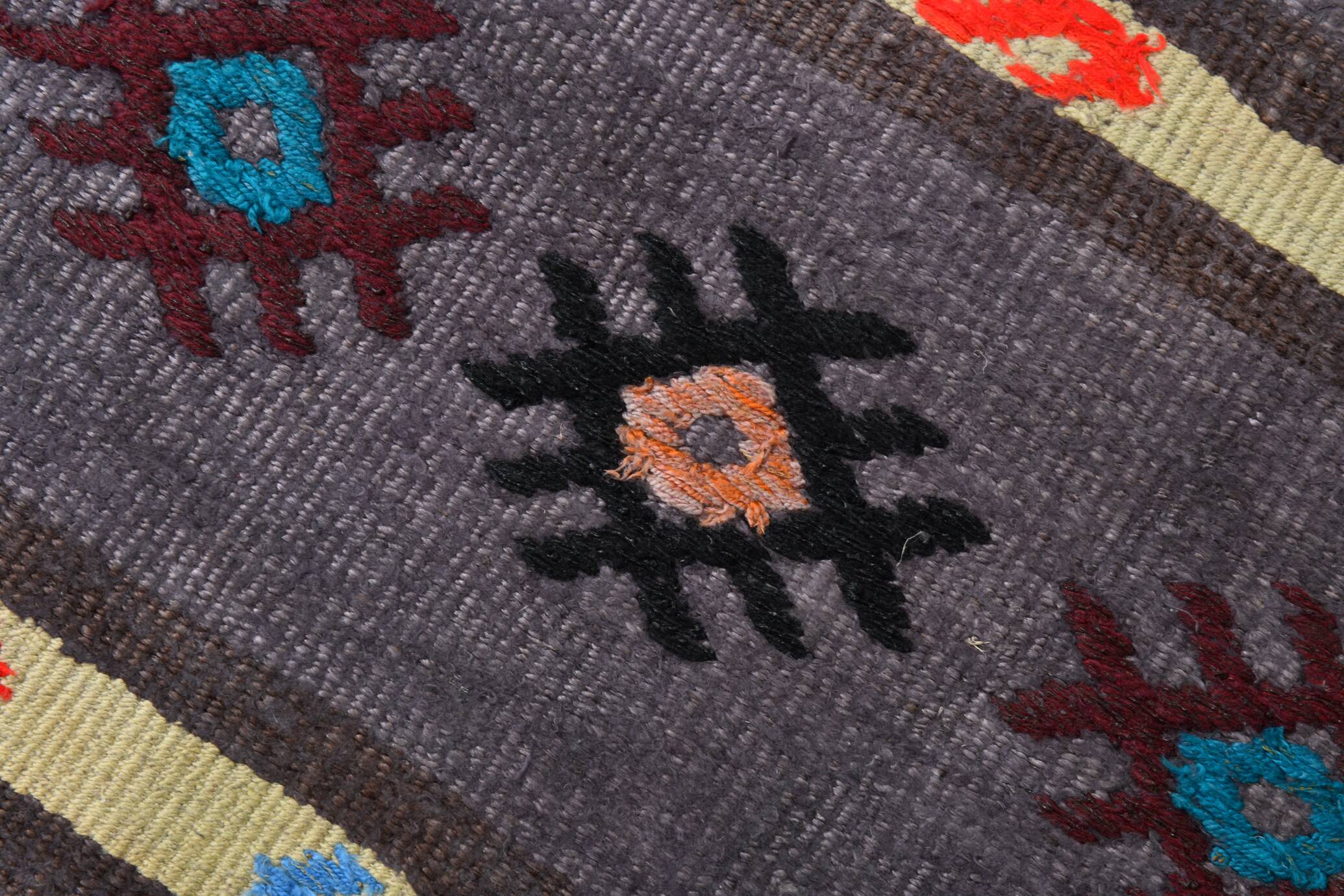 Tapis kilim turc gris 2x8 pour couloir, 56x244 cm