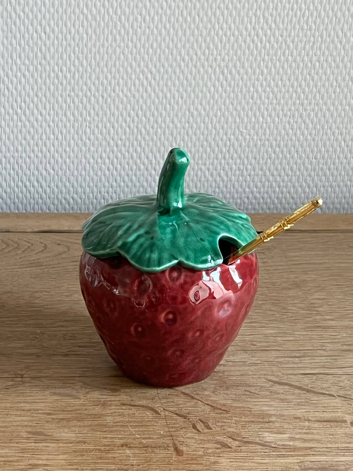 Strawberry slip jam jar