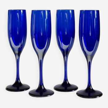 4 Cobalt glass champagne flutes