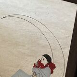 Old vintage collector mirror with drawing / silkscreen printing by Pierrot in the moonlight 70's 80's