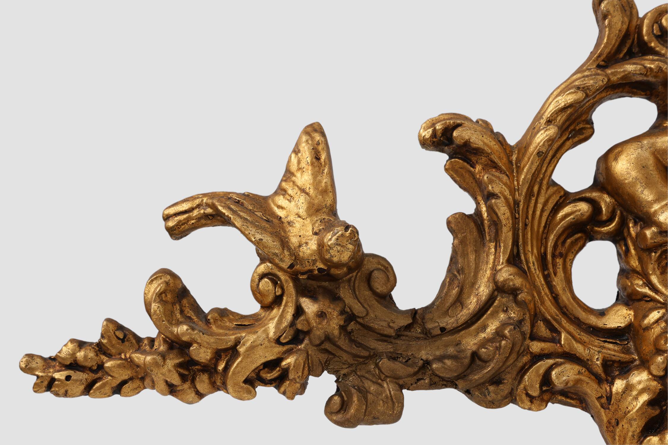 Louis XV Giltwood Ornament with Central Putto and C‑Scrolls, 18th Century