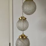 Vintage art deco triple globe waterfall pendant light in frosted glass