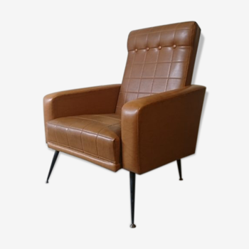 Fauteuils skaï marron années 60