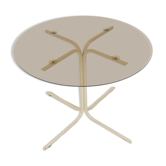 Table à manger ronde métal et verre années 1970