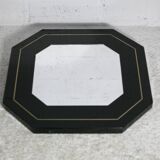 Miroir années 70, bois laqué noir, liseret  laiton. Octogonal