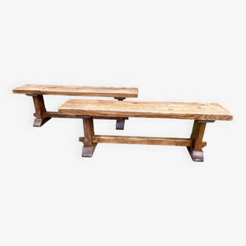 Pair of solid oak benches