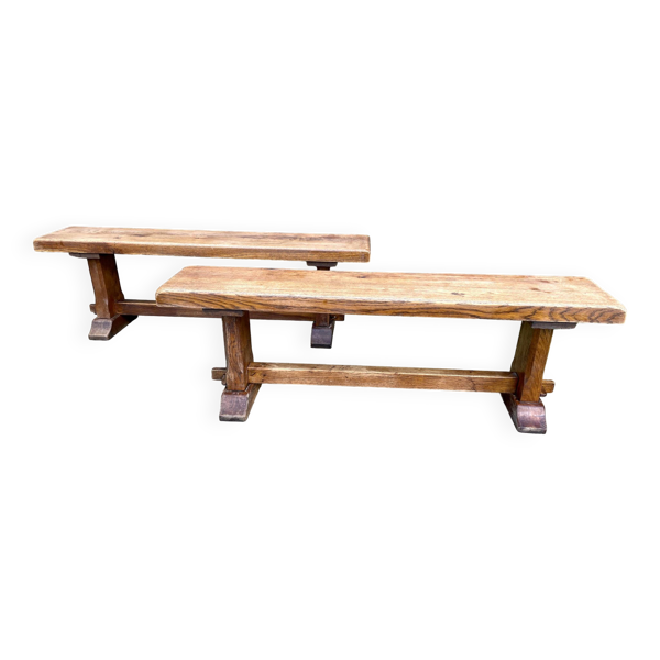 Paire de banc en chêne massif