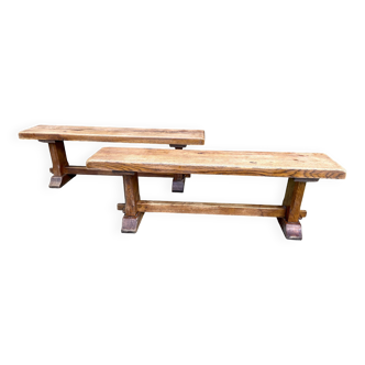 Pair of solid oak benches