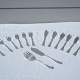 Fish service and its 6 silver-plated cutlery, crossed ribbon model