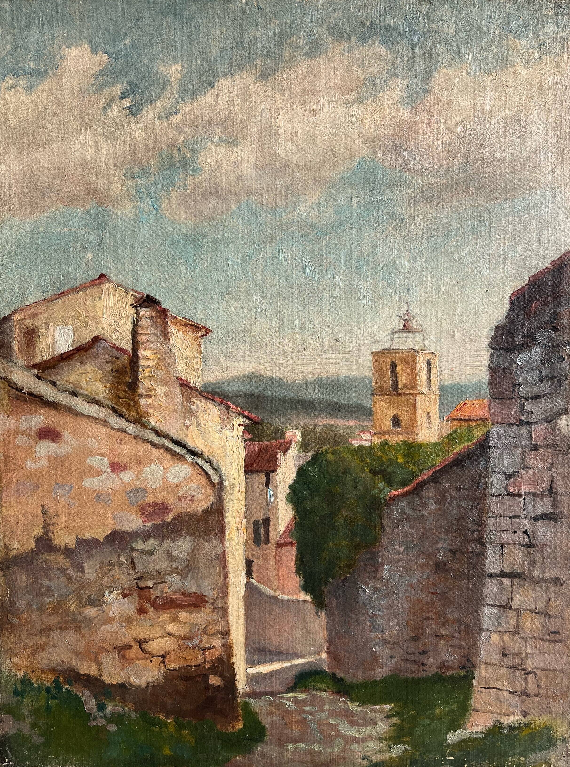 Village, unsigned, 20th century, oil on canvas, 38x29cm, unframed