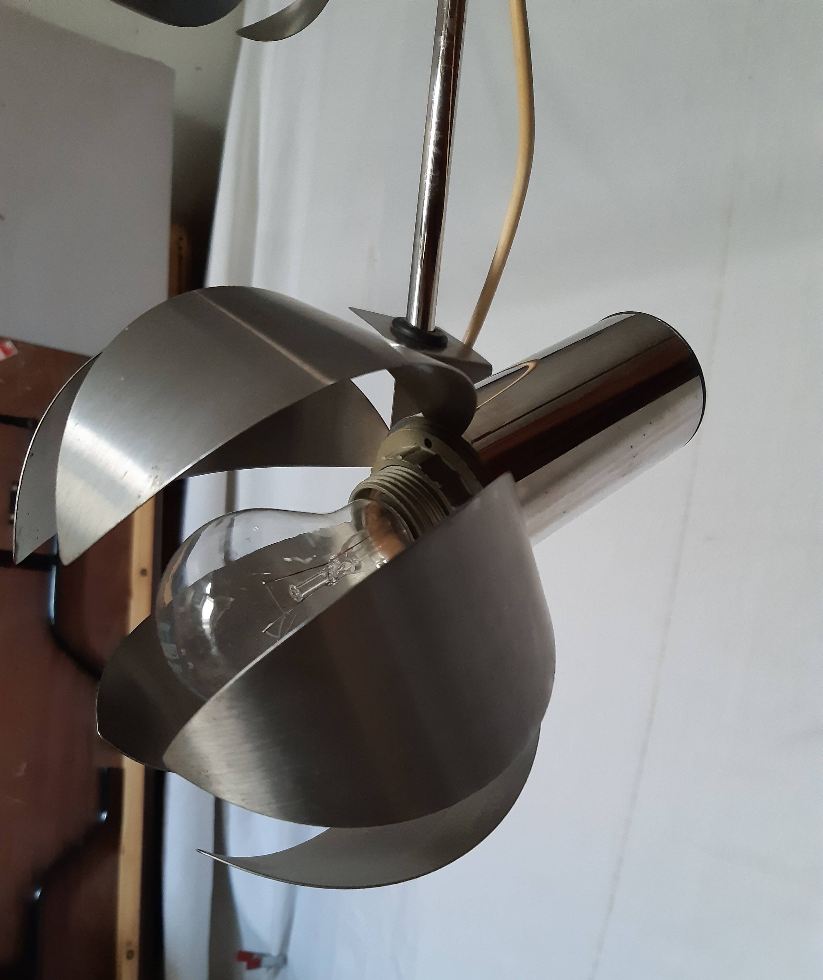 Chrome metal flower chandelier from the 70s