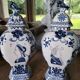 Pair of Dutch Delft earthenware lidded jars