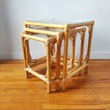 Vintage nesting table in light rattan