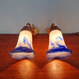 Pair of wall lights in bronze and marmoreal glass