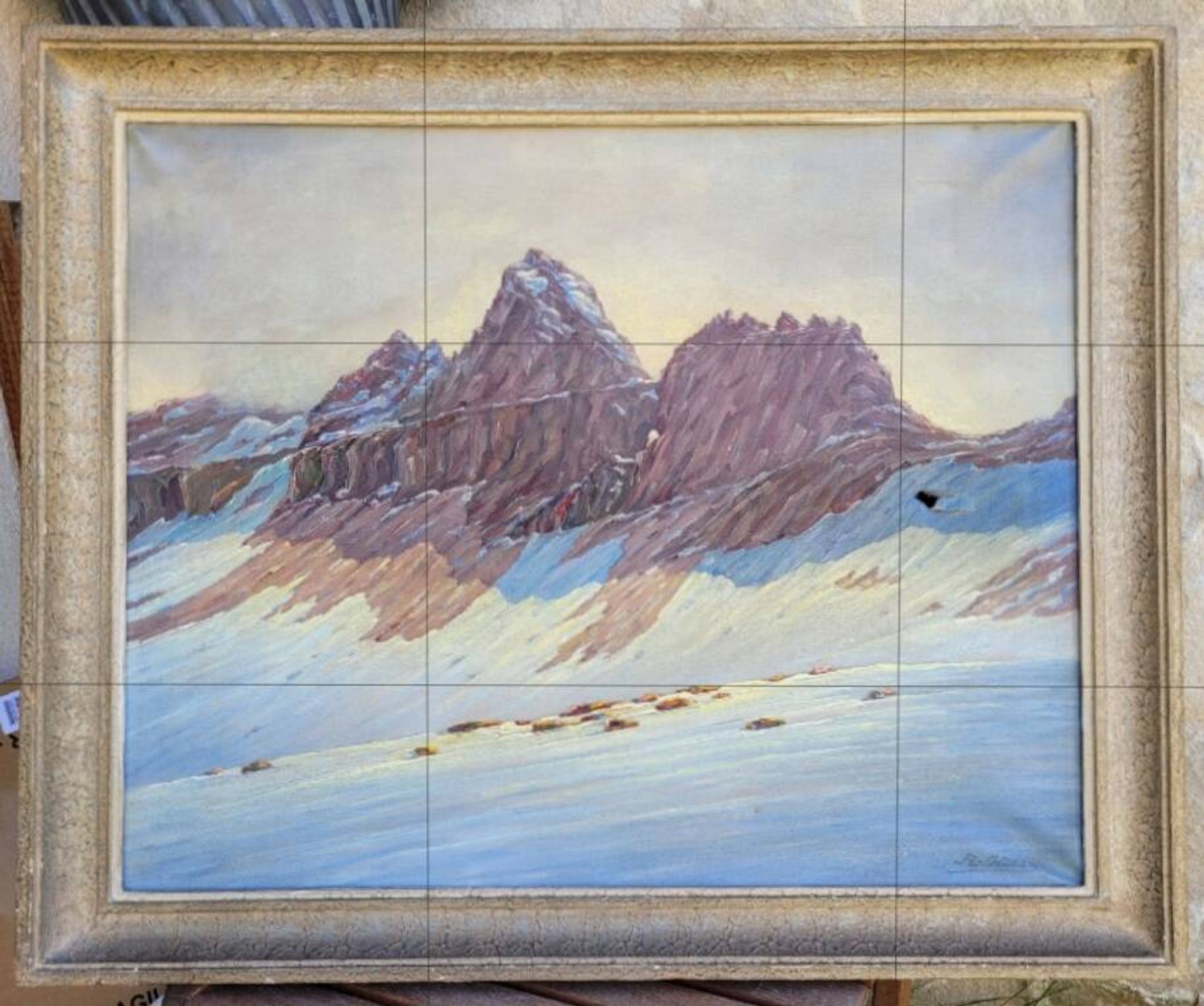 Old large vintage painting signed A. WEBER from the 1940s and 1950s.