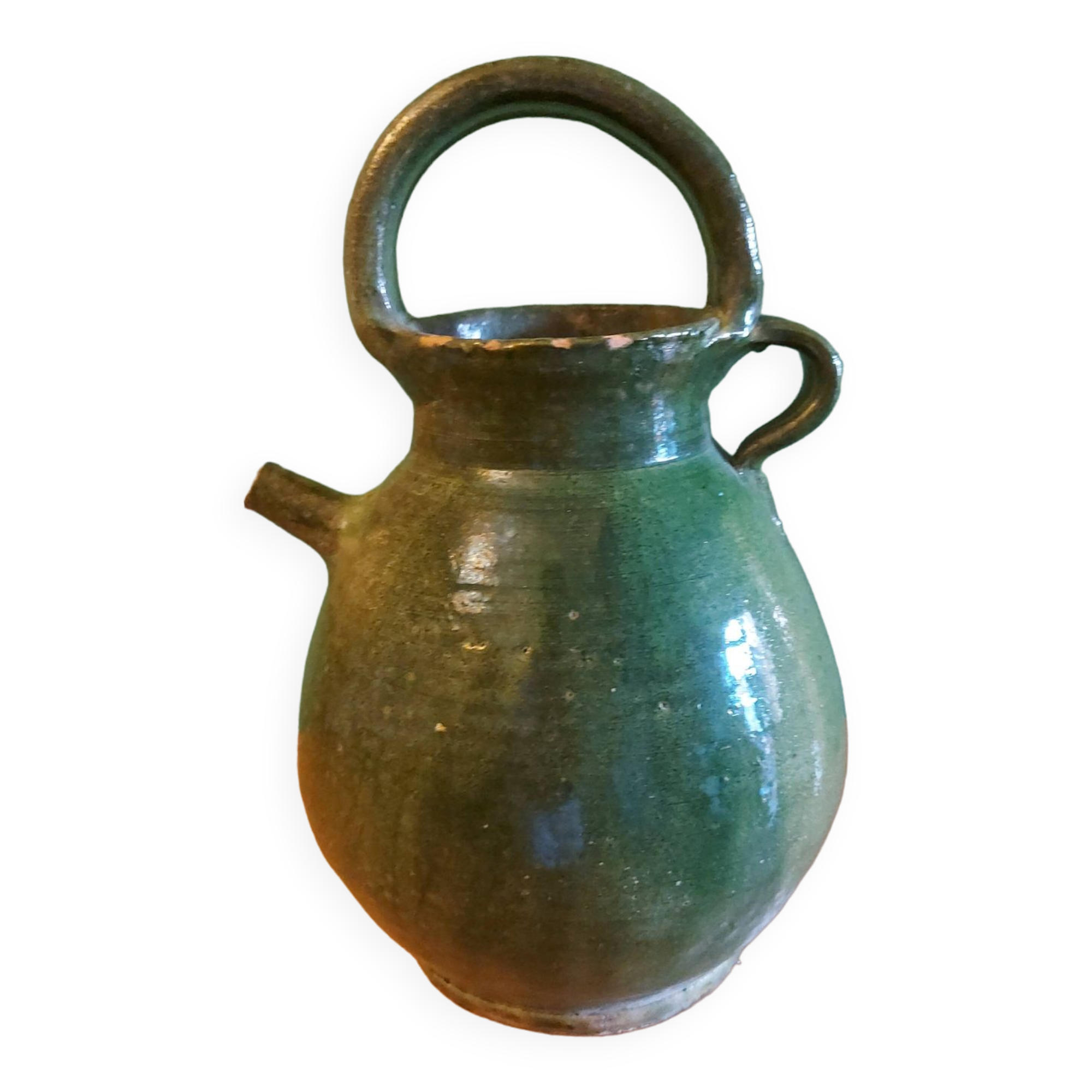 Jug, glazed earthenware gargoulette, Provence