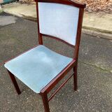 8 chaises scandinaves en teck massif et velours bleu des années 1960